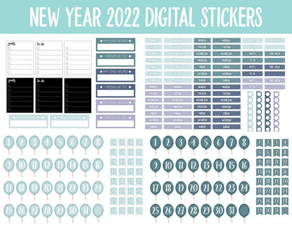 New Year 2022 Digital Planner Stickers | GoodNotes, iPad and Android