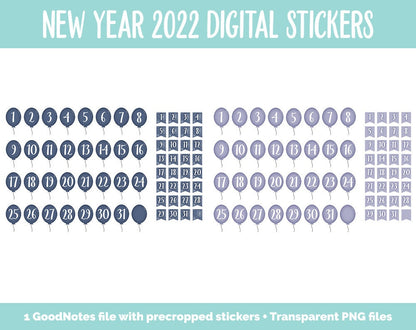 New Year 2022 Digital Planner Stickers | GoodNotes, iPad and Android