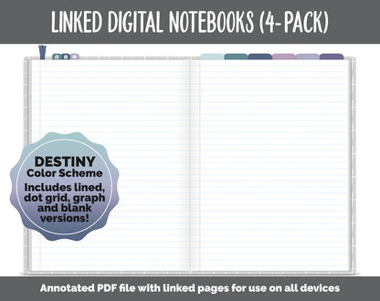 Linked Digital Notebooks 4- Pack | Destiny Theme | GoodNotes, iPad & Android