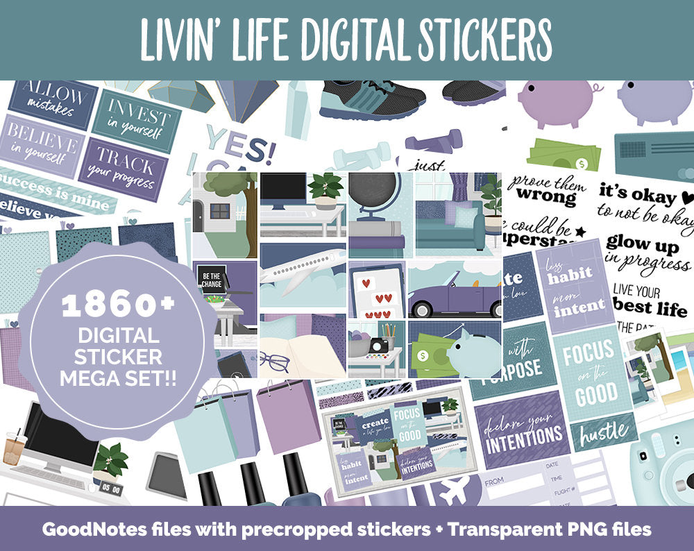 Livin' Life Digital Sticker Mega Bundle | GoodNotes & iPad | New Year, January, Goals, Vision Board, Travel, Errands, Adulting, Tasks