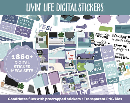 Livin' Life Digital Sticker Mega Bundle | GoodNotes & iPad | New Year, January, Goals, Vision Board, Travel, Errands, Adulting, Tasks