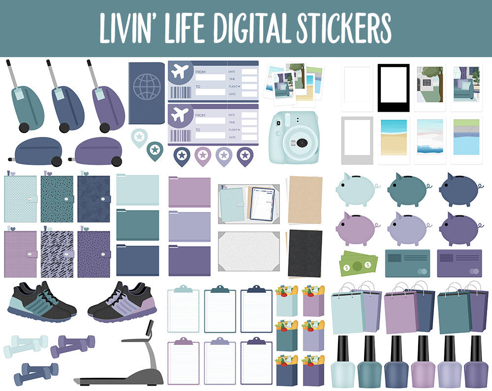 Livin' Life Digital Sticker Mega Bundle | GoodNotes & iPad | New Year, January, Goals, Vision Board, Travel, Errands, Adulting, Tasks