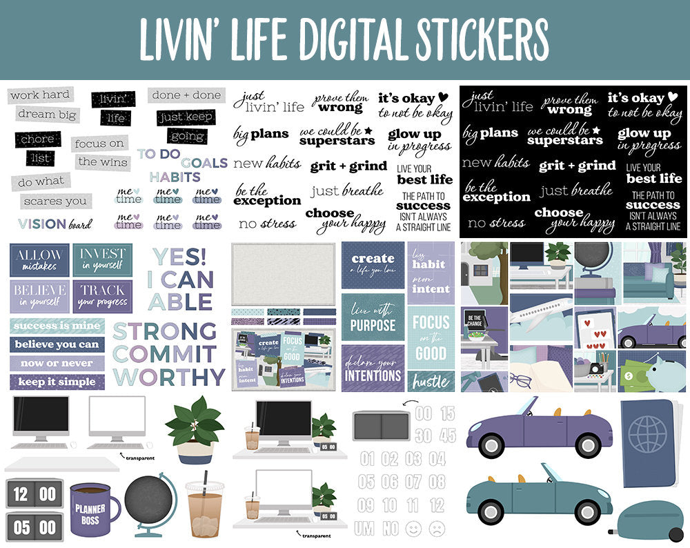 Livin' Life Digital Sticker Mega Bundle | GoodNotes & iPad | New Year, January, Goals, Vision Board, Travel, Errands, Adulting, Tasks