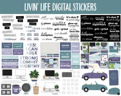 Livin' Life Digital Sticker Mega Bundle | GoodNotes & iPad | New Year, January, Goals, Vision Board, Travel, Errands, Adulting, Tasks