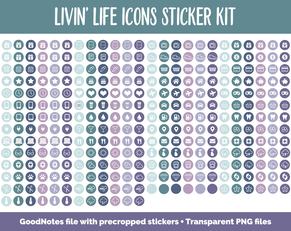 Livin' Life Icon Digital Planner Stickers | GoodNotes, iPad and Android | Icons, Life, Weather, Everyday