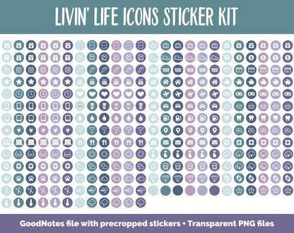 Livin' Life Icon Digital Planner Stickers | GoodNotes, iPad and Android | Icons, Life, Weather, Everyday