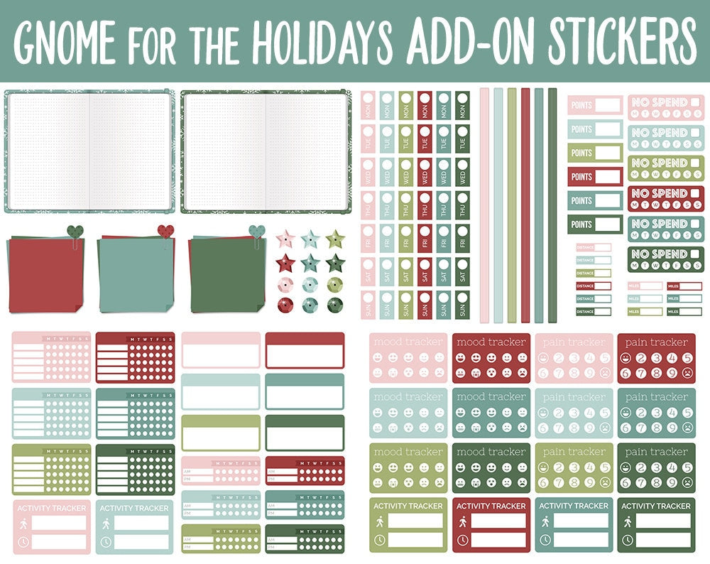Gnome for the Holidays Add-On Digital Stickers | GoodNotes & iPad | Trackers, Budget, Fitness, Health, Habits