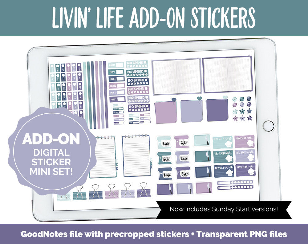 Livin' Life Add-On Digital Stickers | GoodNotes & iPad | Trackers, Budget, Fitness, Health, Habits