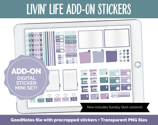 Livin' Life Add-On Digital Stickers | GoodNotes & iPad | Trackers, Budget, Fitness, Health, Habits