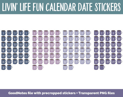 Livin' Life Fun Calendar Date Digital Stickers | GoodNotes, iPad and Android