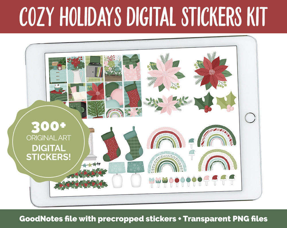 Cozy Holidays Digital Sticker Set | GoodNotes & iPad | Christmas, Winter, December, Home, Poinsettia, Floral, Furniture, Decor