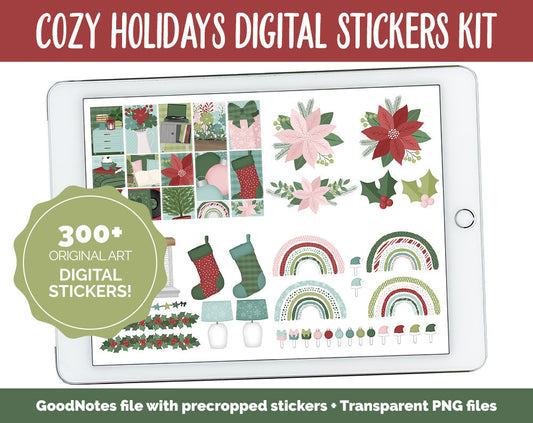 Cozy Holidays Digital Sticker Set | GoodNotes & iPad | Christmas, Winter, December, Home, Poinsettia, Floral, Furniture, Decor