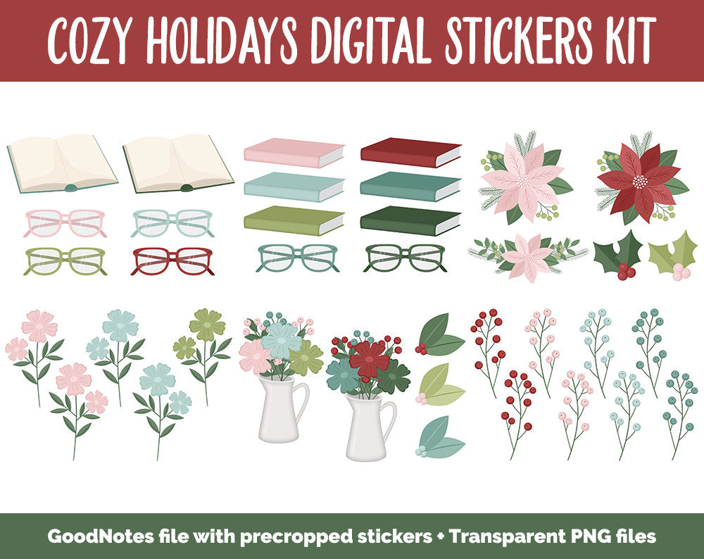Cozy Holidays Digital Sticker Set | GoodNotes & iPad | Christmas, Winter, December, Home, Poinsettia, Floral, Furniture, Decor