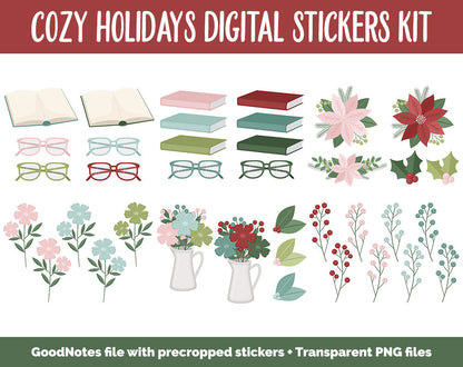 Cozy Holidays Digital Sticker Set | GoodNotes & iPad | Christmas, Winter, December, Home, Poinsettia, Floral, Furniture, Decor