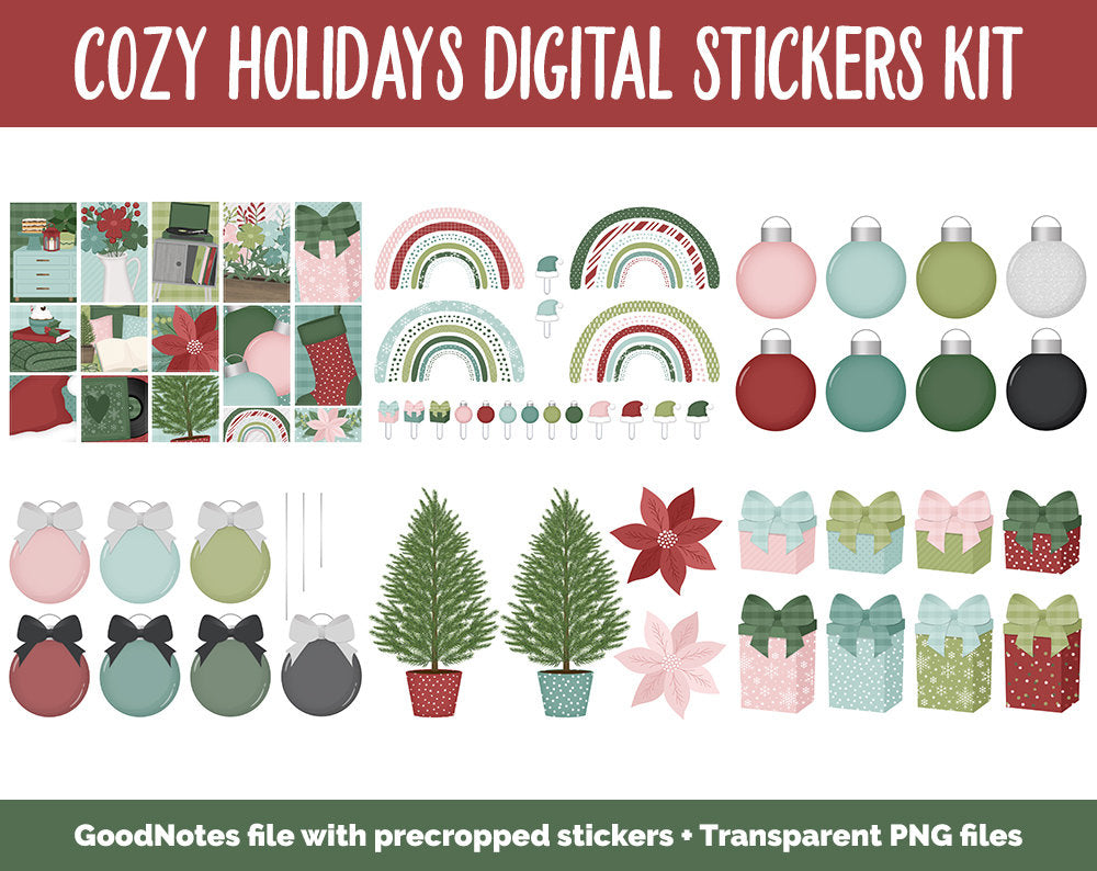 Cozy Holidays Digital Sticker Set | GoodNotes & iPad | Christmas, Winter, December, Home, Poinsettia, Floral, Furniture, Decor