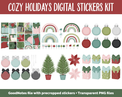 Cozy Holidays Digital Sticker Set | GoodNotes & iPad | Christmas, Winter, December, Home, Poinsettia, Floral, Furniture, Decor