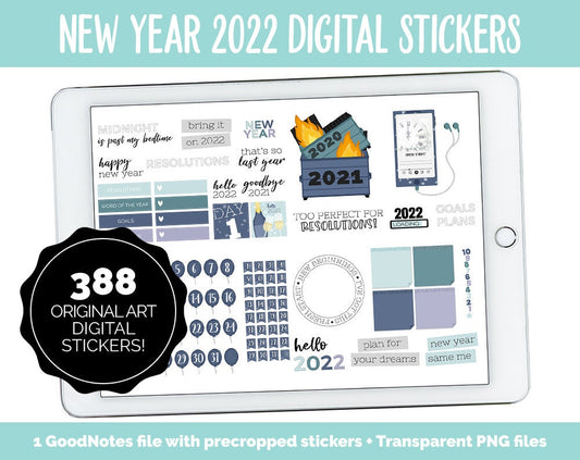 New Year 2022 Digital Planner Stickers | GoodNotes, iPad and Android