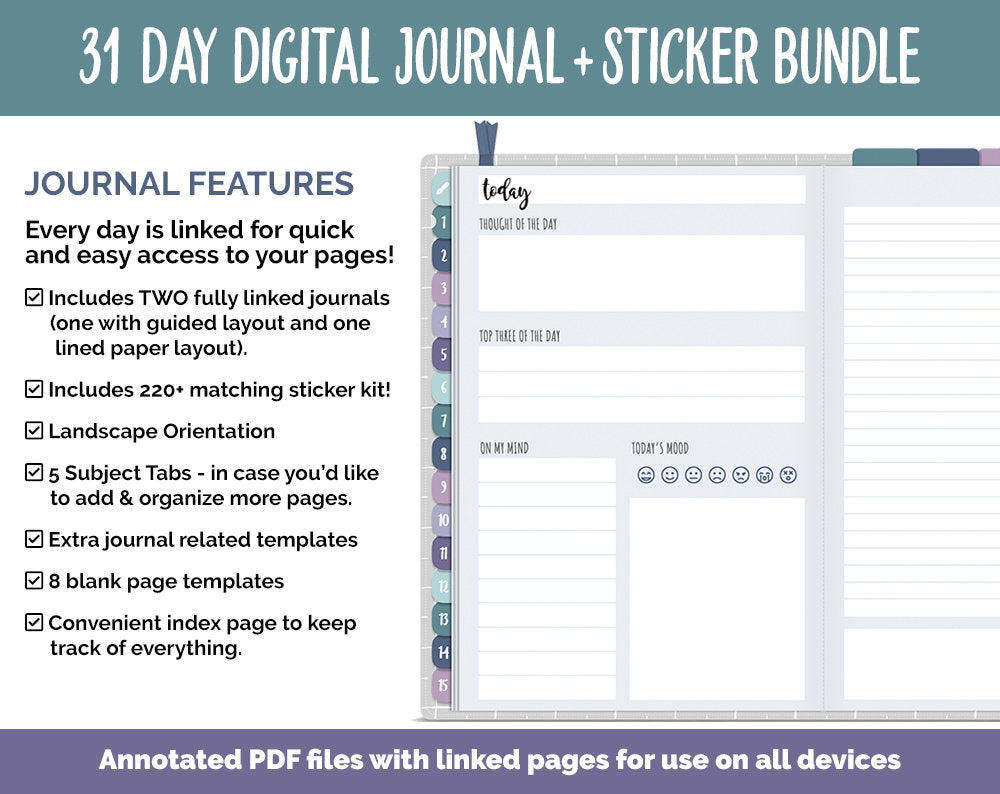 31 Day Digital Journal + Sticker Bundle | Destiny Theme