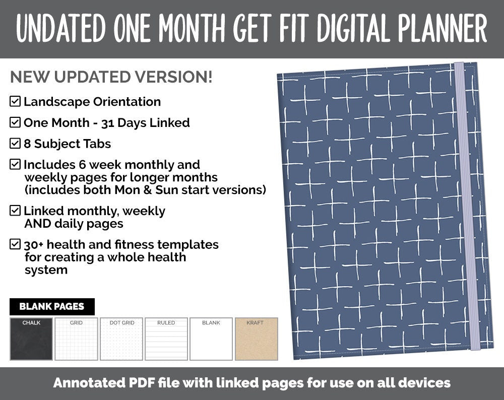 NEW! Undated Get Fit One Month Digital Planner | Destiny Theme - Best Health Edition | GoodNotes, iPad & Android | Fitness, Self-Care