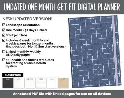 NEW! Undated Get Fit One Month Digital Planner | Destiny Theme - Best Health Edition | GoodNotes, iPad & Android | Fitness, Self-Care