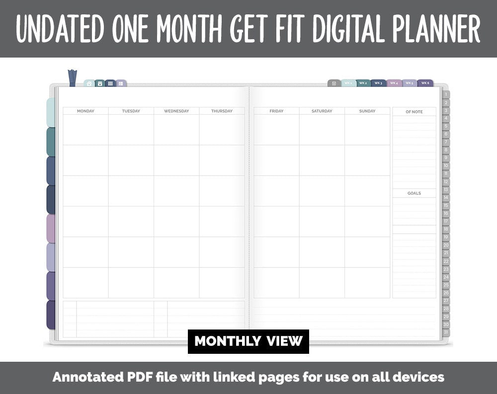 NEW! Undated Get Fit One Month Digital Planner | Destiny Theme - Best Health Edition | GoodNotes, iPad & Android | Fitness, Self-Care