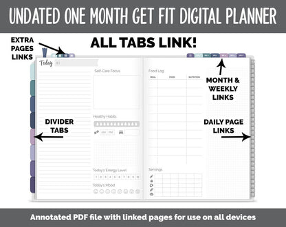 NEW! Undated Get Fit One Month Digital Planner | Destiny Theme - Best Health Edition | GoodNotes, iPad & Android | Fitness, Self-Care
