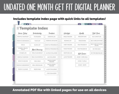 NEW! Undated Get Fit One Month Digital Planner | Destiny Theme - Best Health Edition | GoodNotes, iPad & Android | Fitness, Self-Care