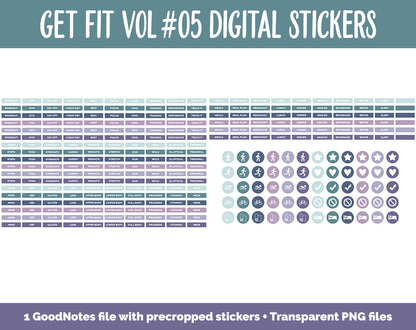Get Fit Vol #05 Digital Stickers | GoodNotes & iPad | Fitness, Health, Self-Care, Workout | Livin Life