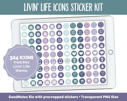 Livin' Life Icon Digital Planner Stickers | GoodNotes, iPad and Android | Icons, Life, Weather, Everyday