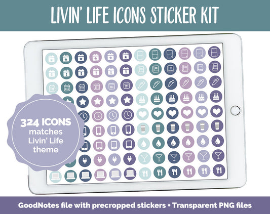Livin' Life Icon Digital Planner Stickers | GoodNotes, iPad and Android | Icons, Life, Weather, Everyday