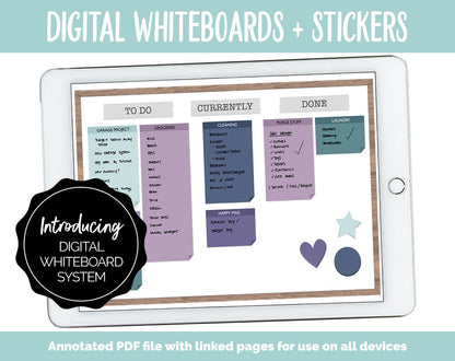Digital Whiteboard + Stickers | GoodNotes, iPad & Android | Sticky Notes, Chalkboard, Magnets, Lists