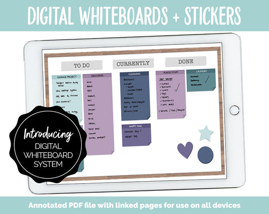 Digital Whiteboard + Stickers | GoodNotes, iPad & Android | Sticky Notes, Chalkboard, Magnets, Lists