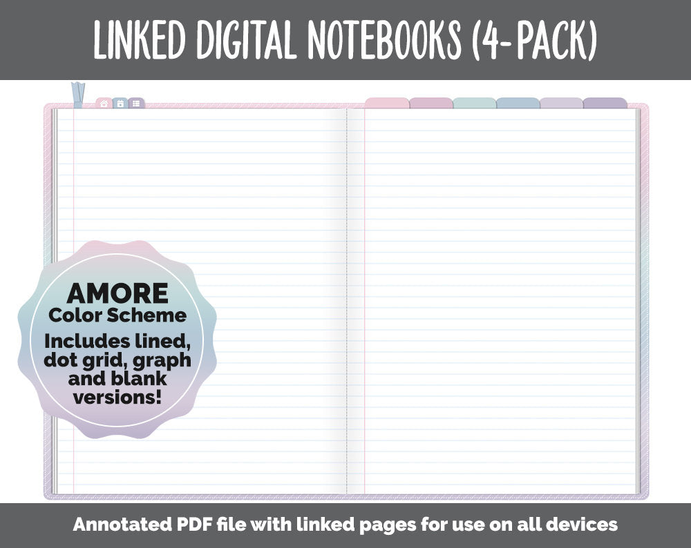 Linked Digital Notebooks 4- Pack | Amore Theme | GoodNotes, iPad & Android