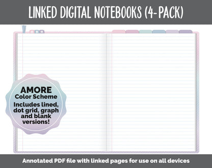 Linked Digital Notebooks 4- Pack | Amore Theme | GoodNotes, iPad & Android