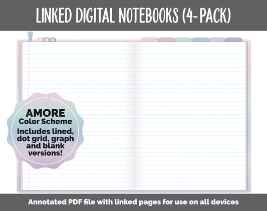Linked Digital Notebooks 4- Pack | Amore Theme | GoodNotes, iPad & Android
