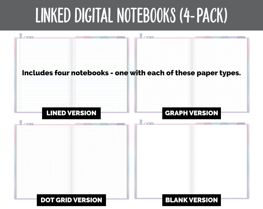 Linked Digital Notebooks 4- Pack | Amore Theme | GoodNotes, iPad & Android