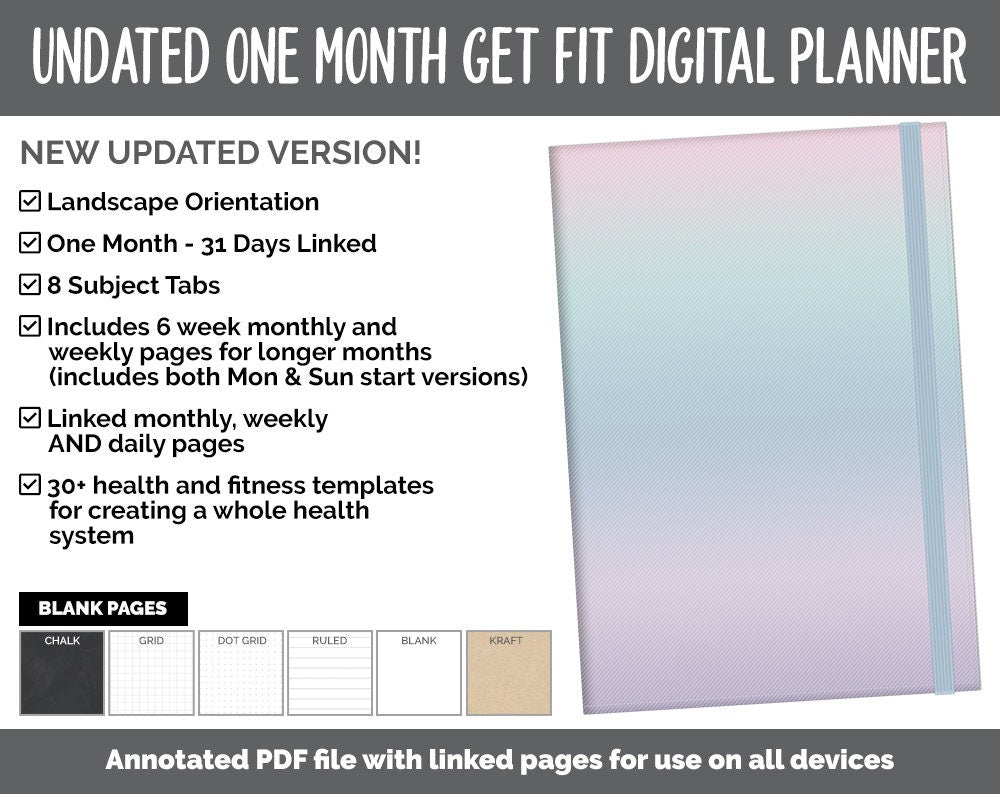 NEW! Undated Get Fit One Month Digital Planner | Amore Theme - Best Health Edition | GoodNotes, iPad & Android | Fitness, Self-Care
