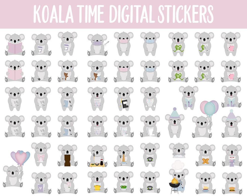 Koala Time Digital Sticker Mega Bundle | GoodNotes & iPad | February, Valentine, Self-Love, Goals, Activities, Travel, Adulting, Tasks