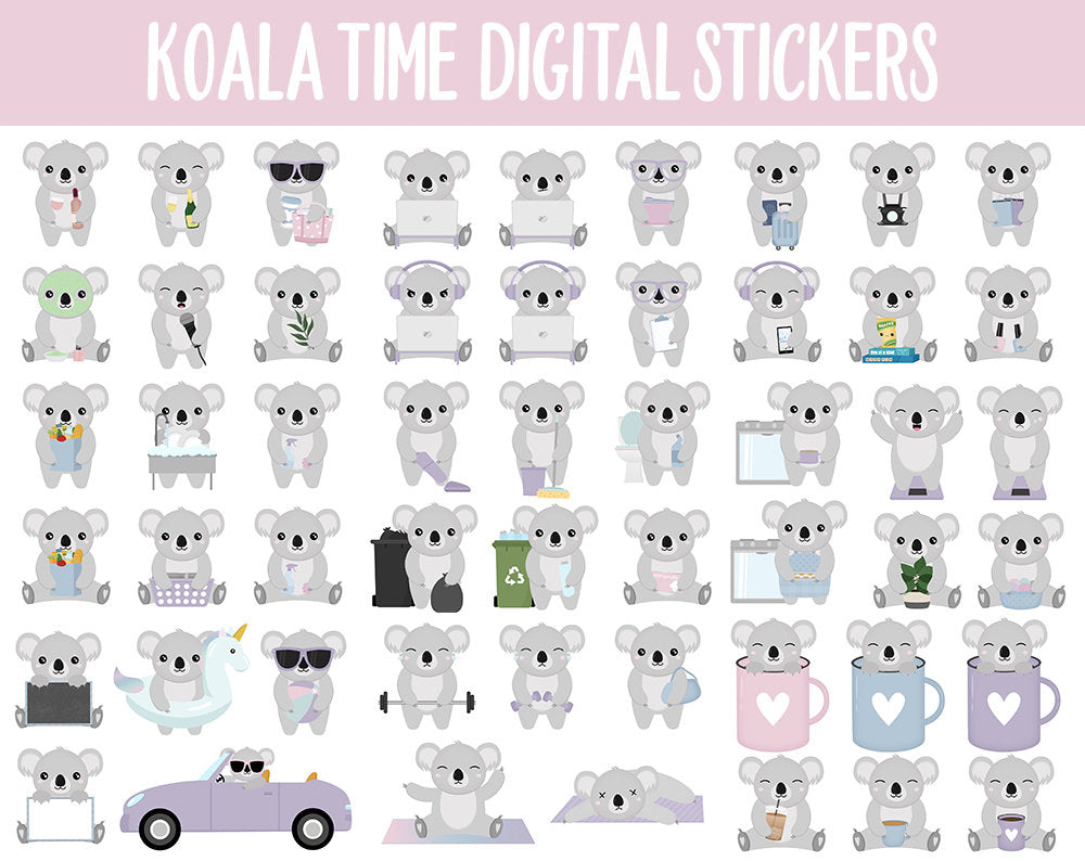 Koala Time Digital Sticker Mega Bundle | GoodNotes & iPad | February, Valentine, Self-Love, Goals, Activities, Travel, Adulting, Tasks