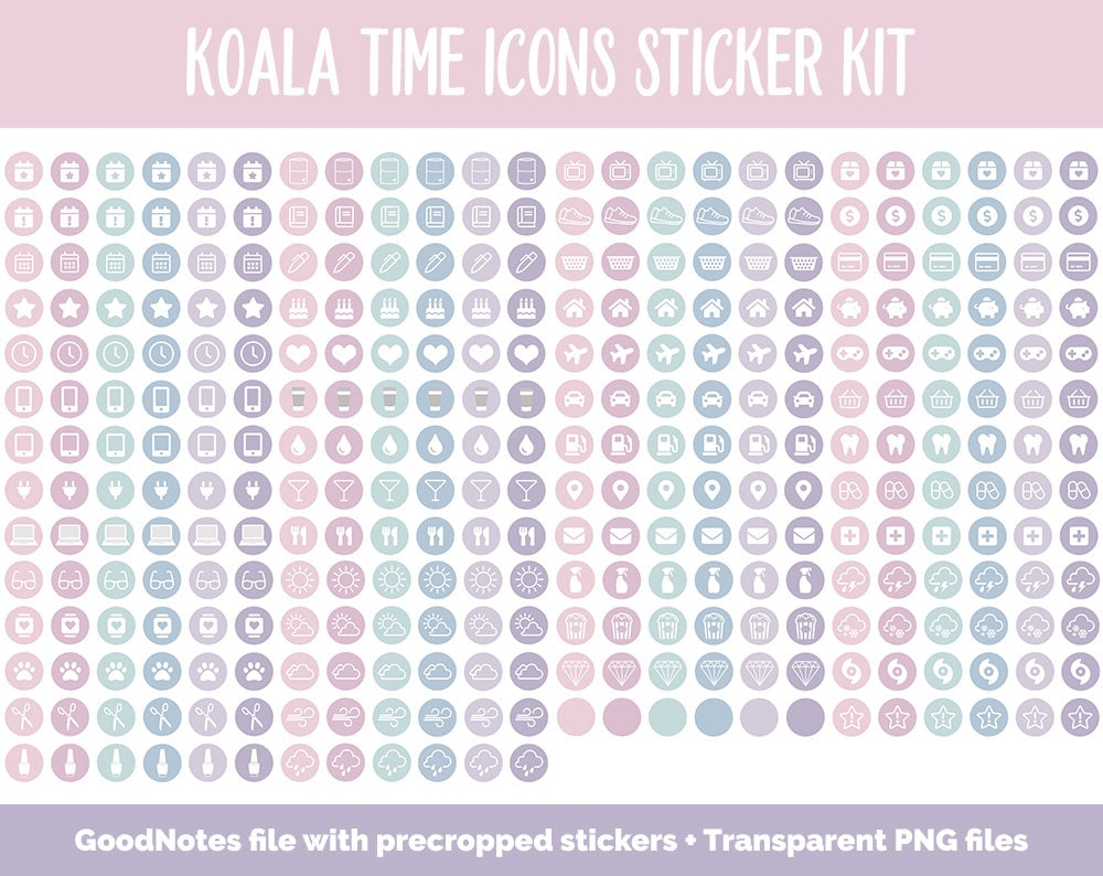 Koala Time Icon Digital Planner Stickers | GoodNotes, iPad and Android | Icons, Life, Weather, Everyday