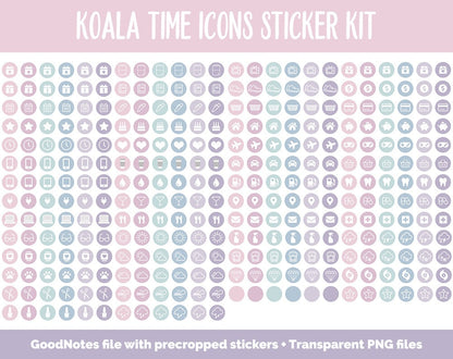Koala Time Icon Digital Planner Stickers | GoodNotes, iPad and Android | Icons, Life, Weather, Everyday