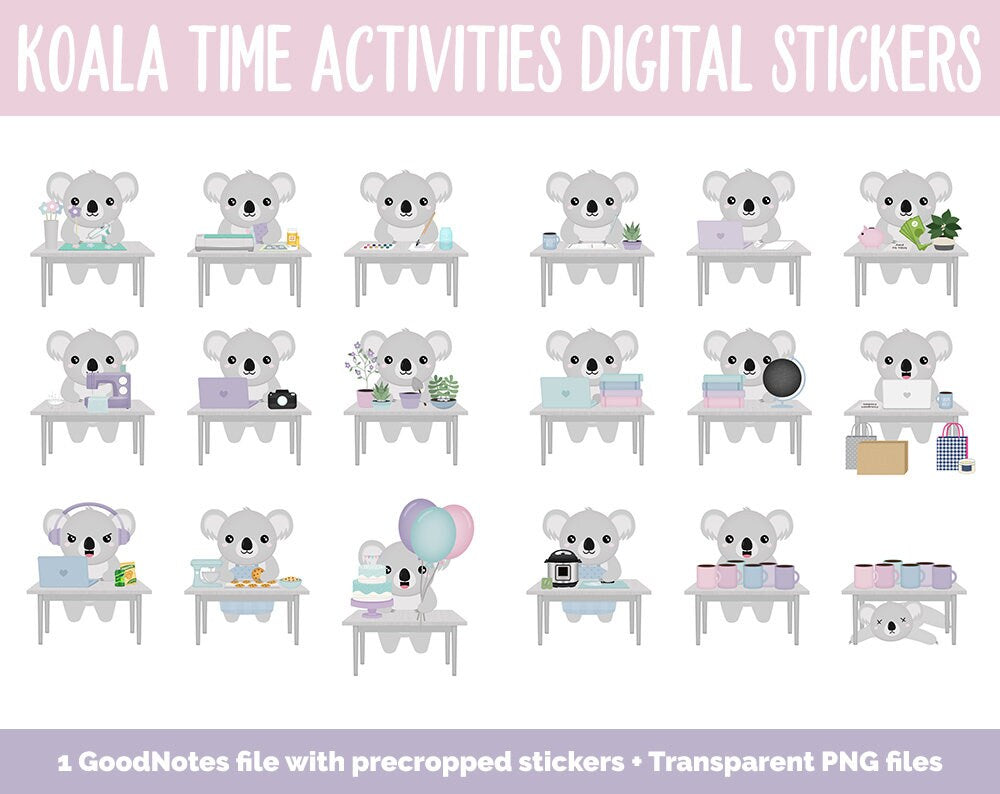 Koala Time Activities Digital Stickers | GoodNotes & iPad | Crafts, School, Work, Hobbies