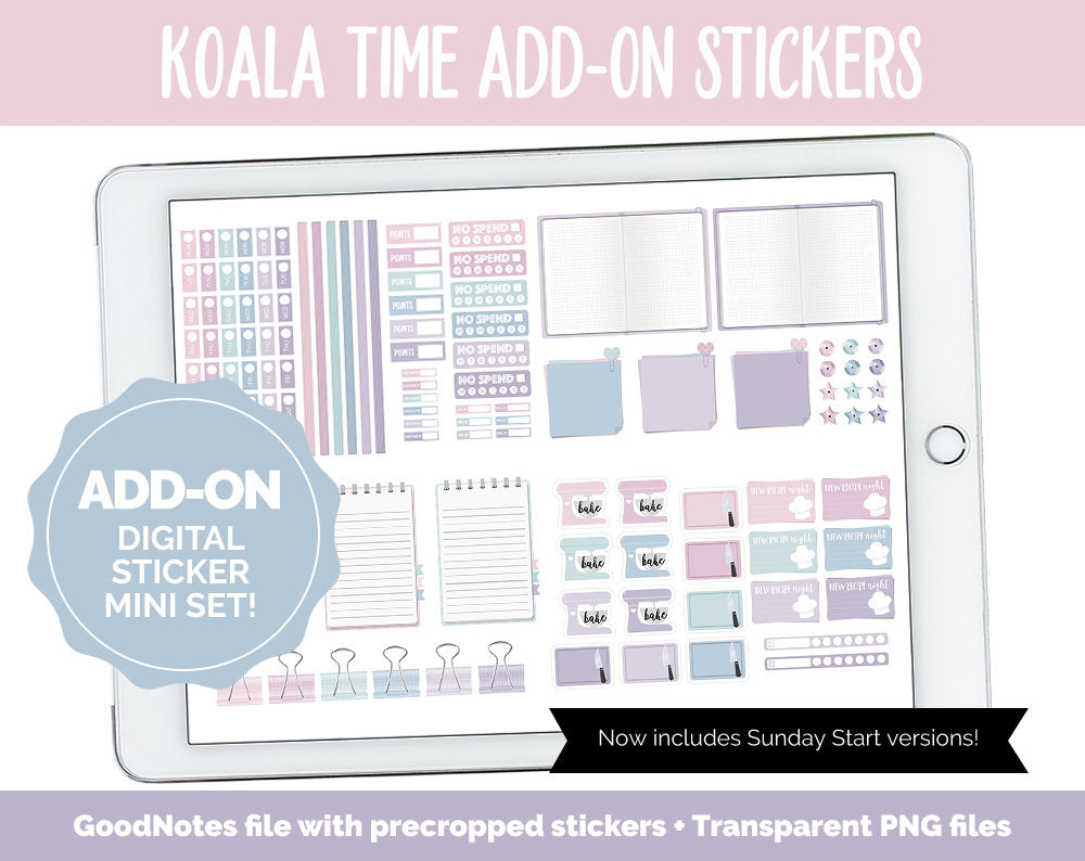 Koala Time Add-On Digital Stickers | GoodNotes & iPad | Trackers, Budget, Fitness, Health, Habits