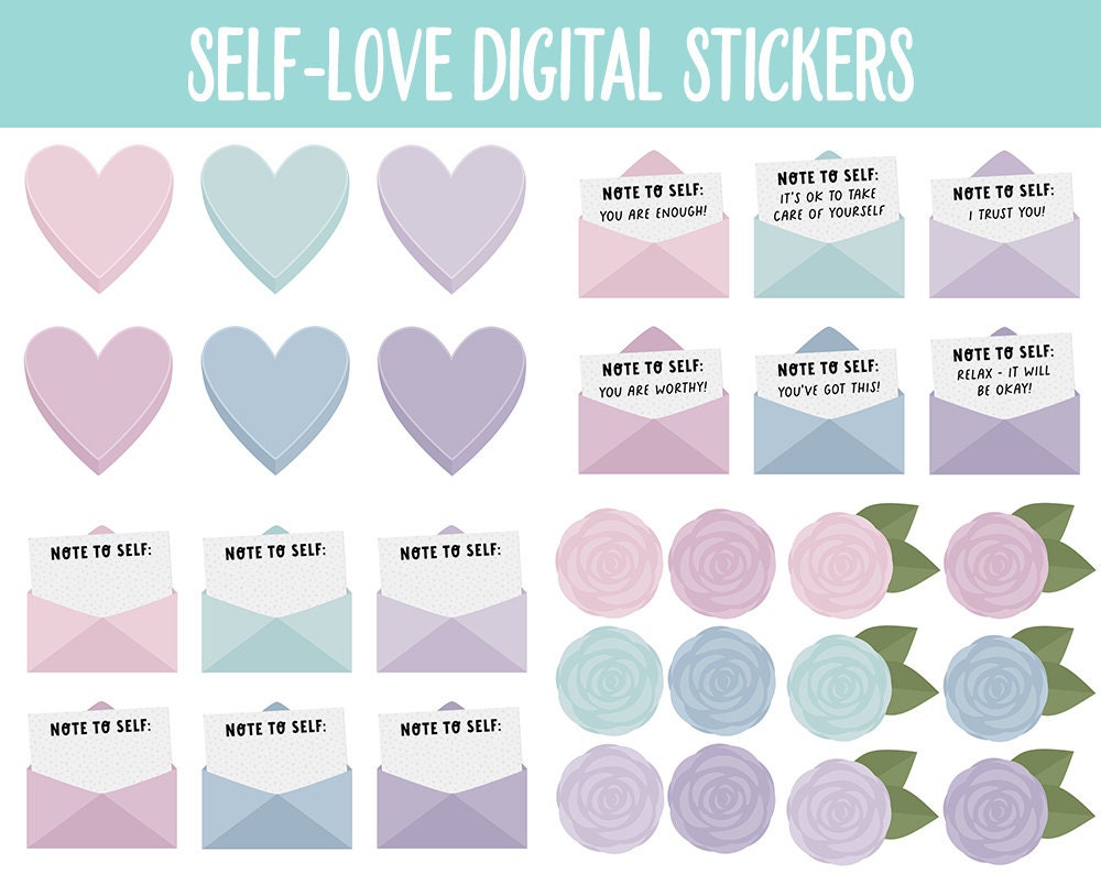 Self-Love Digital Stickers | GoodNotes & iPad | Affirmations, Self-Care, Postive Sayings