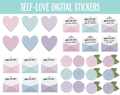 Self-Love Digital Stickers | GoodNotes & iPad | Affirmations, Self-Care, Postive Sayings