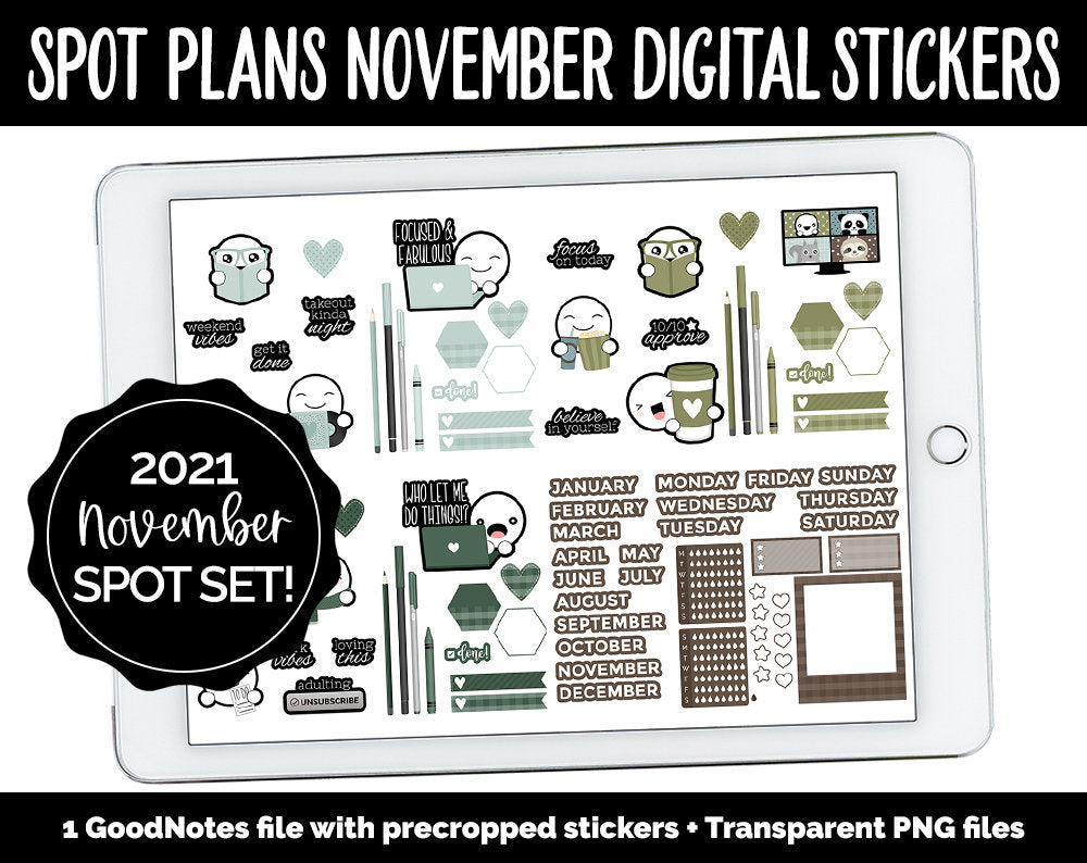 Spot Plans November Digital Stickers | GoodNotes, iPad and Android | Cozy, Fall, Autumn, Adulting, Planning