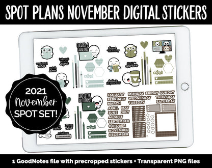 Spot Plans November Digital Stickers | GoodNotes, iPad and Android | Cozy, Fall, Autumn, Adulting, Planning