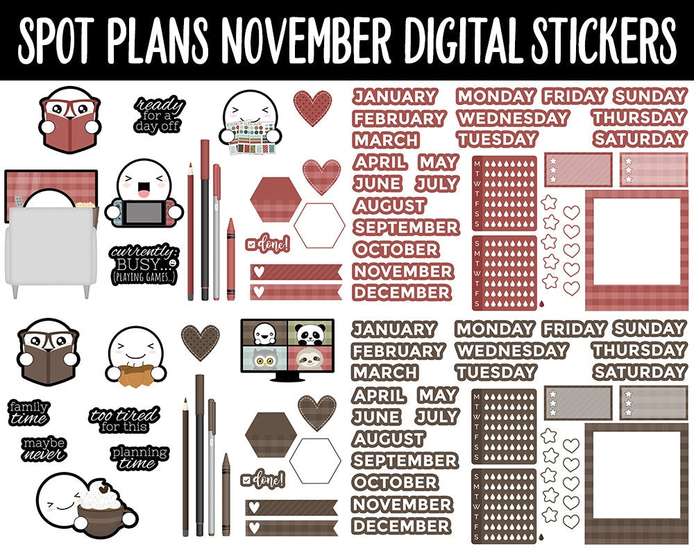 Spot Plans November Digital Stickers | GoodNotes, iPad and Android | Cozy, Fall, Autumn, Adulting, Planning