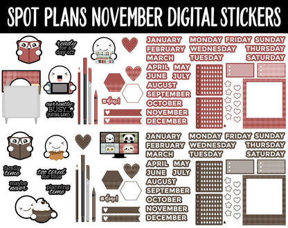 Spot Plans November Digital Stickers | GoodNotes, iPad and Android | Cozy, Fall, Autumn, Adulting, Planning