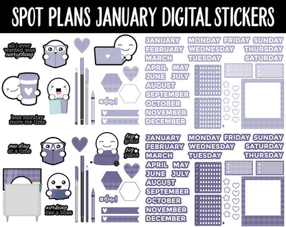 Spot Plans January Digital Stickers | GoodNotes, iPad and Android | New Year, Goals, Winter, Adulting, Planning